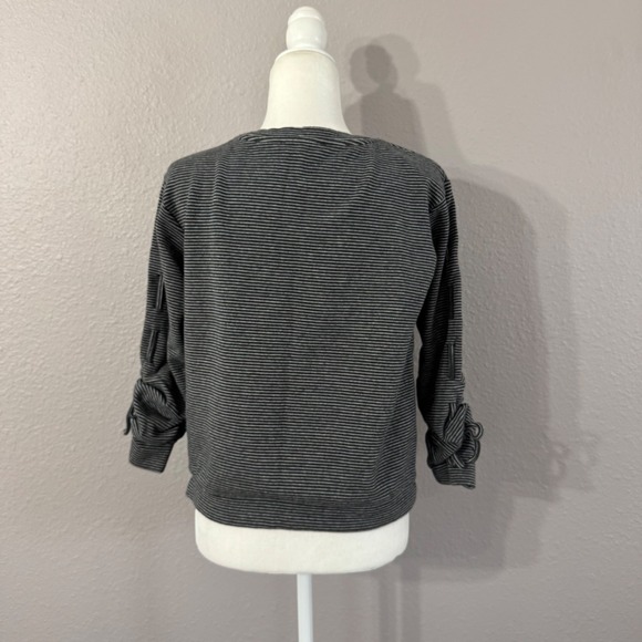 Skies Are Blue Women's Size S Black Striped Rouched Bow Sleeve Sweatshirt - Picture 3 of 9